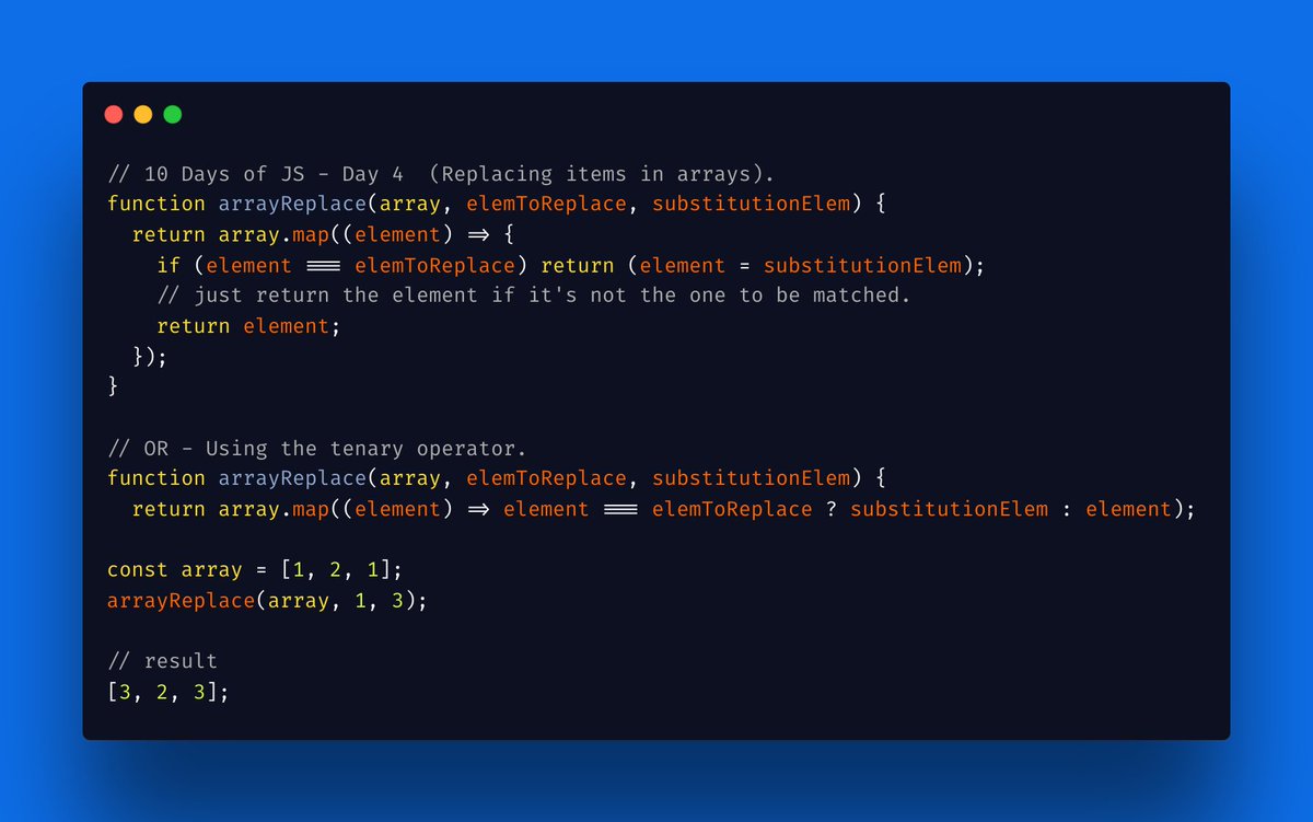 0xSimeon's tweet image. Since there's no #HNG task yet 😥😓😓...
I've completed day 4 of @Scrimba's #10DaysOfJavascript
See my solution: github.com/simeon4real/Sc…
#100DaysOfCode #Scrimba #DEVCommunity #CodeNewbie