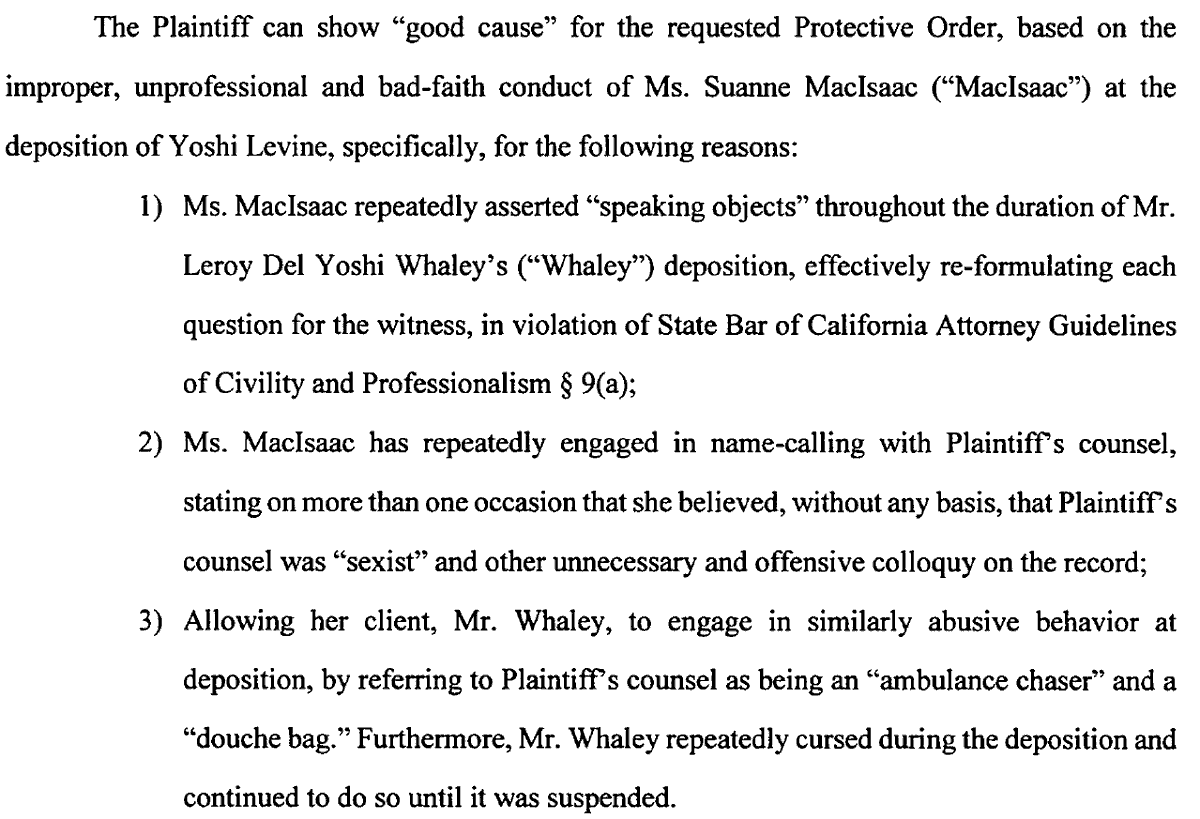 THREAD: A pending motion is Finaldi's request for a protective order & sanctions against MJ's side, for what he calls misconduct by Ms. MacIsaac during the deposition of Yoshi (Jolie Levine's son).Finaldi filed this in 2017 after a disastrous deposition that I'll detail here...