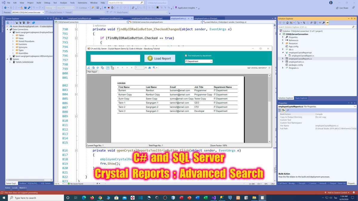 IBasskung's tweet image. 🚀 Visual Studio 2019 : C# .NET and SQL Server : Crystal Reports Advanced Search.

#CodeAMinute #iBasskung #iBasskungTutorial #iBasskungAcademy #OnlineCourse #CSharp