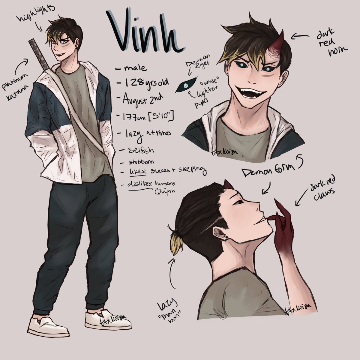 Introducing Mystery dude: Vinh! He's the guy in the last page of the recent comic of Q's past, he's a lazy butt. His name means "glory" in Vietnamese :)
#originalcharacter #ocs 