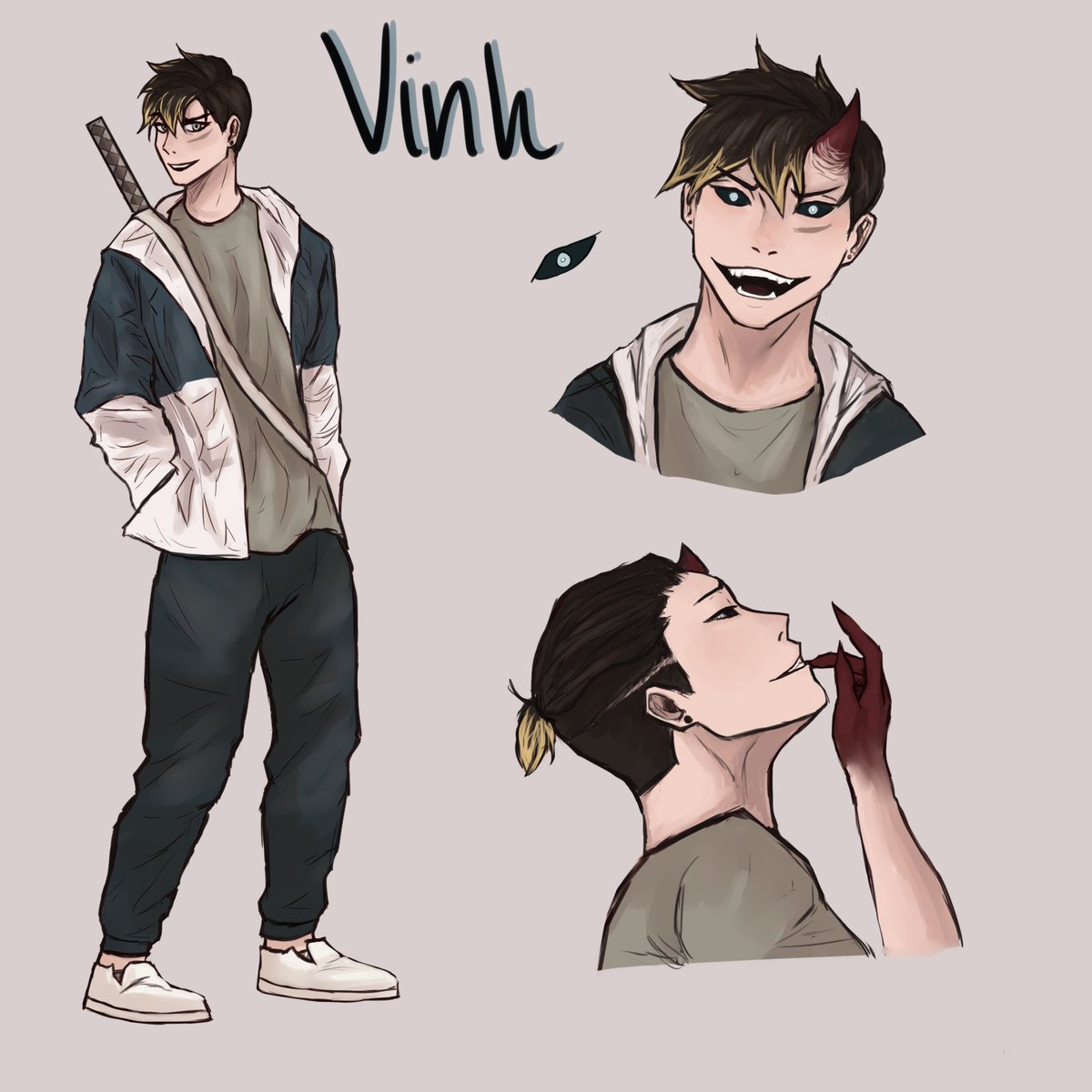 Introducing Mystery dude: Vinh! He's the guy in the last page of the recent comic of Q's past, he's a lazy butt. His name means "glory" in Vietnamese :)
#originalcharacter #ocs 