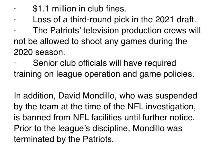MySportsUpdate's tweet photo. #Patriots have been fined $1.1M and will be stripped of a 3rd-round pick for filming the field and and the Cincinnati sideline during a game between the #Bengals and #Browns, per @MikeReiss. Full details below: https://t.co/dFZ79fMRYE