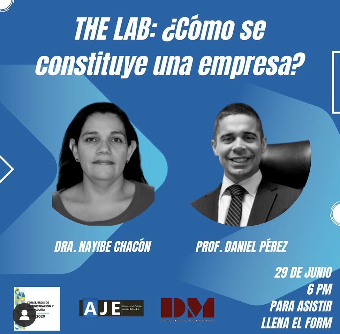 sovedem's tweet photo. @AjeUcab y @sovedem_ac invitan al evento “The LAB: ¿Cómo se constituye una empresa?” Con la participación de la Dra. Nayibe Chacón y el Prof. Daniel Pérez Pereda.
.
🗓 Fecha: Lunes, 29/06/2020
.
⏰ Hora: 06:00 pm
.
🖊 Los datos para asistir están en el perfil de @AjeUcab https://t.co/fRhdJOGi2m