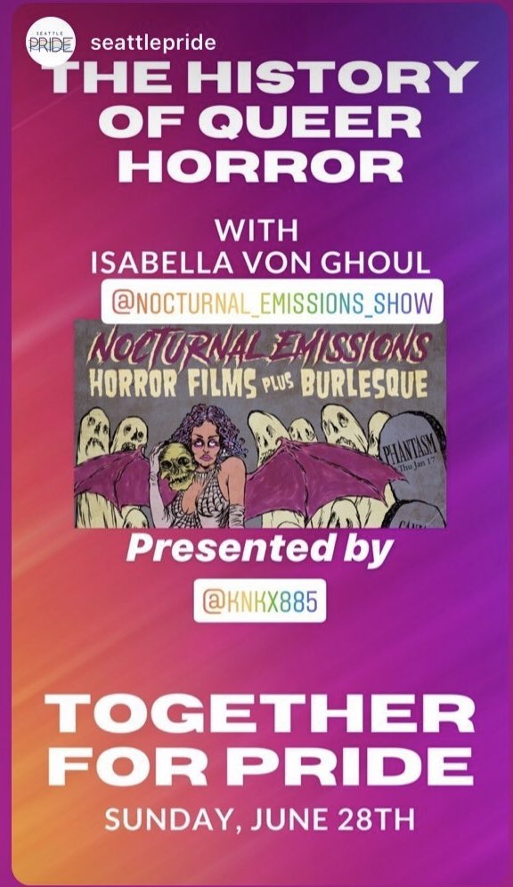 IzzyVonGhoul's tweet photo. Happy Pride! Join me for a presentation on The History of Queer Horror with @OurSeattlePride on June 28th! Visit https://t.co/ITOUaNLWMz for more details. #SeattlePride #WeArePride #Stonewall #TogetherForPride https://t.co/QeNe8FC2e1