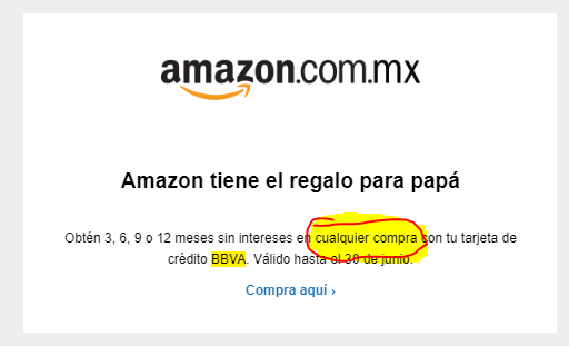 Saul_Ramirez_G's tweet photo. @AmazonHelp Yo les recomiendo que tengan mas cuidado o exactitud a la hora de redactar y enviar sus promociones @BBVA_Mex @amazonmex @AmazonHelp "CUALQUIER COMPRA" https://t.co/CwmuXXpG2W