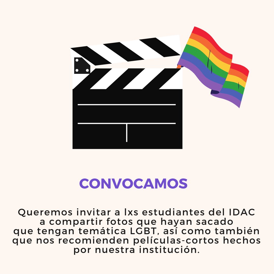 Queremos invitar a lxs estudiantes del IDAC
a compartir fotos que hayan sacado que tengan temática LGBT, así como también que nos recomienden películas-cortos hechos por nuestra institución.
#diadelorgullo #idacgenero