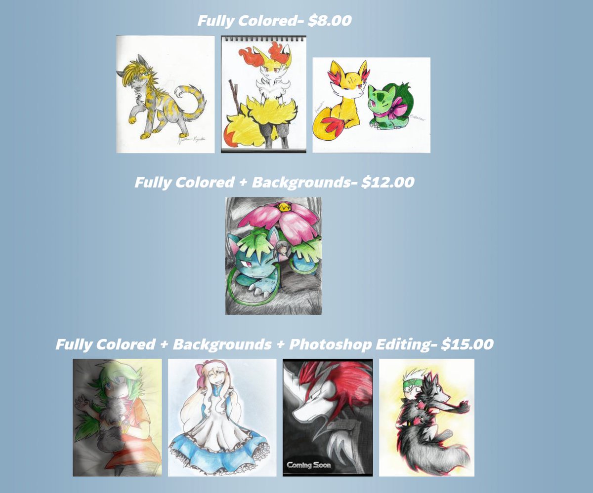 These prices are ridiculous, and they were this low because my self esteem was bad not for accessibility, dont do this ever, that "Rough Sketch" option I had should've been the $15 cap I mentioned earlier.