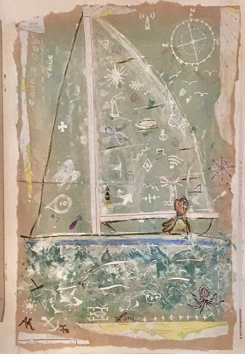 Having fun with nautical symbols, washes, paints, collage and white pen #nauticalia #boatart #sailingart #art #mixedmedia #markmaking #edutwitter #artyteacher #artteacher #layerart 
#artwork #artshow #artgallery #newartwork #femaleartist