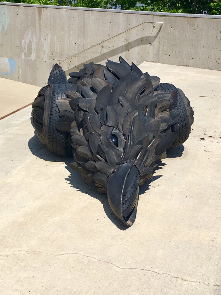 Gailey99's tweet photo. Saw this Fabulous art piece at the #Beaverbrook Art Gallery in #Fredericton on a walk today - made “entirely” of tires. Very powerful. @BeaverbrookAG #crow #deadcrow #NewBrunswick https://t.co/VkBvVwiT4y