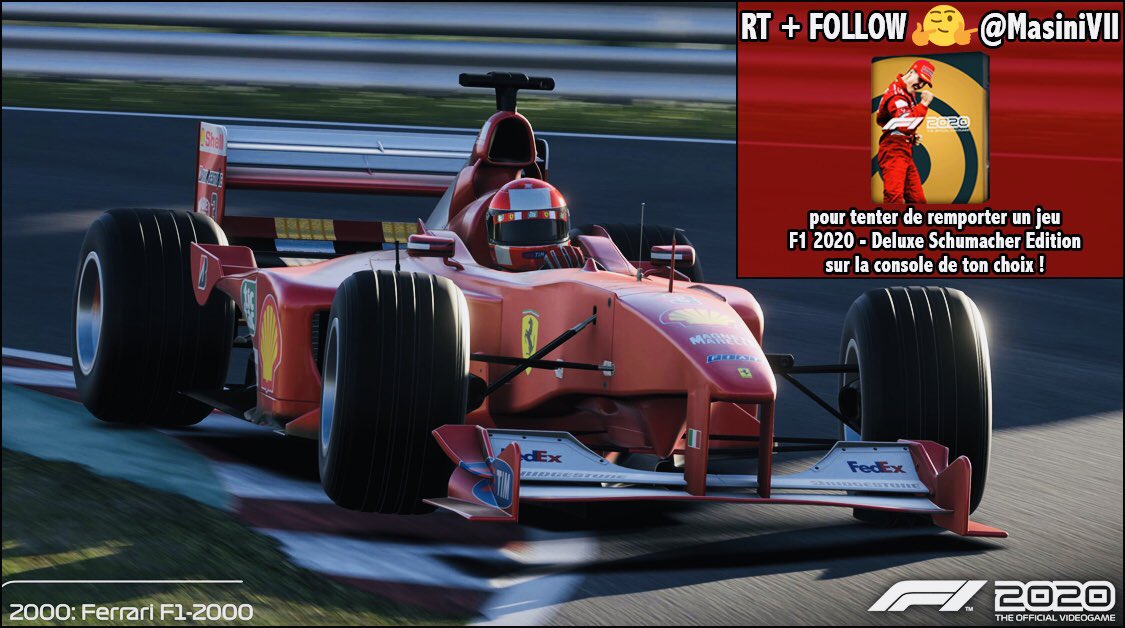 MasiniVII's tweet photo. 🚨 CONCOURS 🚨 

Tente de remporter ton jeu F1 2020 - Deluxe Schumacher Edition sur PS4 ou XBOX One❗️

Pour participer : 

🔃RETWEET 
↪ FOLLOW @MasiniVII

🎁 Tirage au sort le 7️⃣ Juillet ! 🎁

#F12020 #Schumacher https://t.co/6R3vo2Mw76