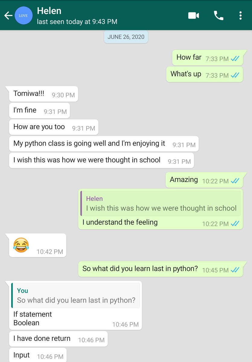 Likewise, if you won't be serious with coding but just need the information you won't use, please just retweet it to help a serious soul and leave this thread.Now, Helen has started learning how to code and the last time we spoke, she said it's exciting!Better than school work