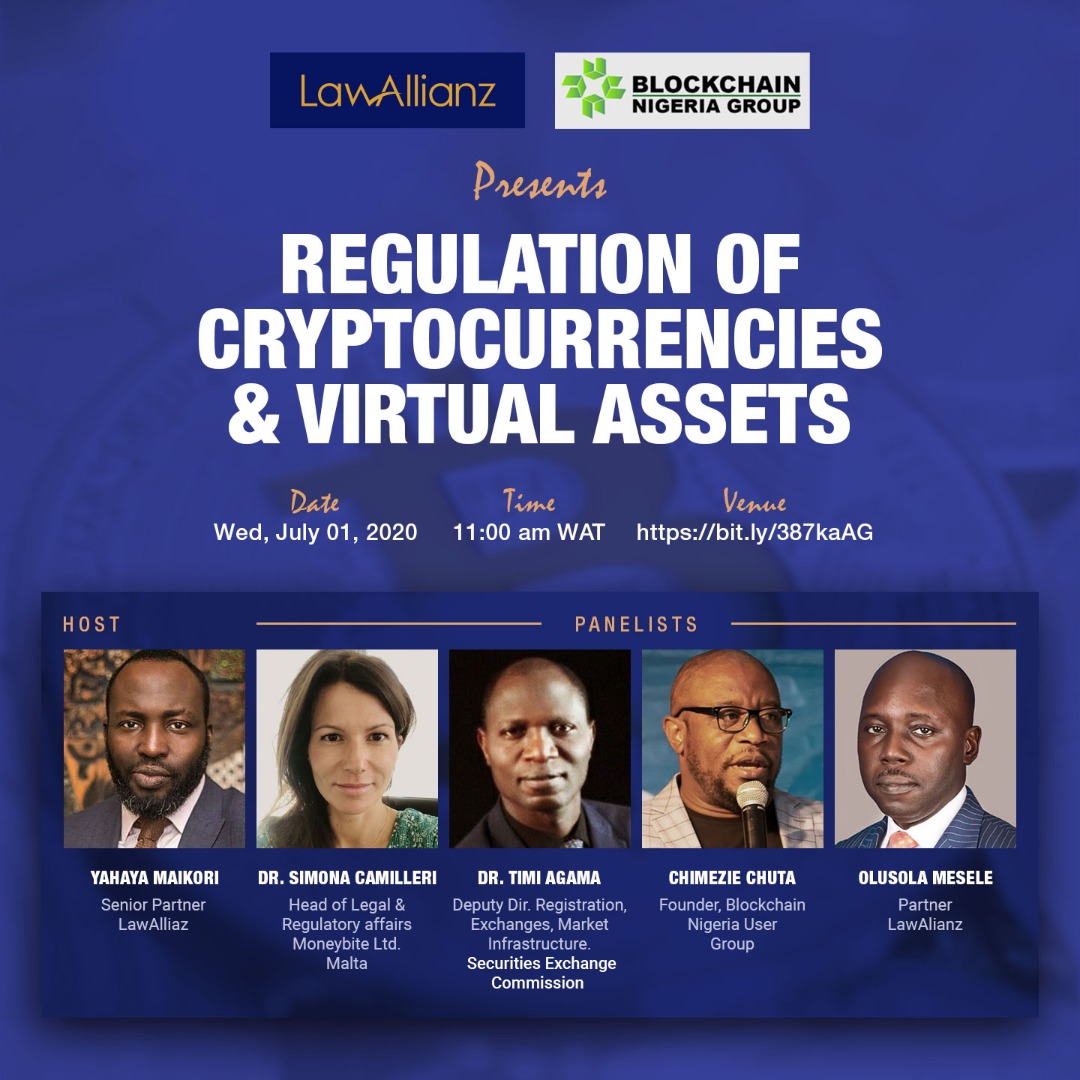 BlockchainNG's tweet photo. We have Partnered with @AllianzLaw to bring you the most up-to-date discussion on the Regulation of Crypto & Virtual Financial Assets.
All your questions answered under one roof!
1st July, 11am WAT via zoom.
@Y_A_H_A_Y_A Maikori
@mezie16
@MeseleOlusola
#TimiAgama https://t.co/5rOKuxFKBG