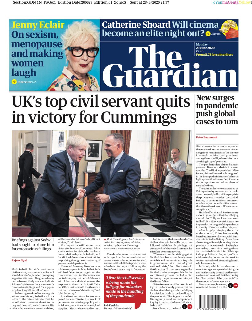 hendopolis's tweet photo. GUARDIAN: UK’s top civil servant quits in victory for Cummings #TomorrowsPapersToday https://t.co/o2DplFoPro