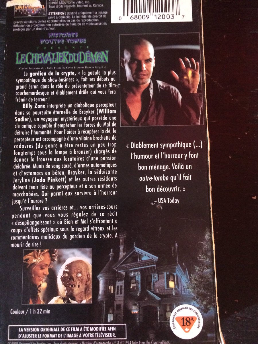 facedebarbe's tweet photo. VHS of the night Demon Knight VF from the tales from the crypt! One of my favorite horror movies of all time #HorrorMovies #vhsclassic #metalhead #metalheads #heavymetal https://t.co/E02nJhKHRH