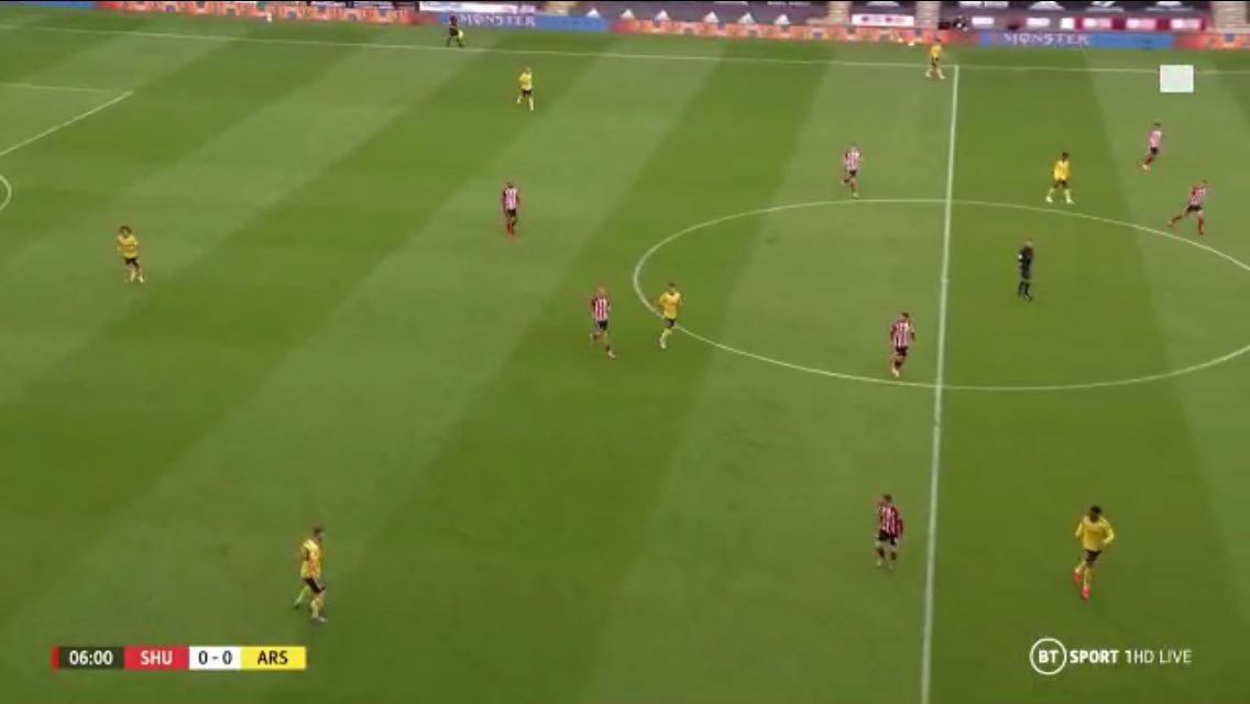 and structure. In the first shots I used, you’ve got Luiz and Mustafi as a pair behind a pivot of Ceballos/Xhaka. Today we had those two CBs + Kolasinac with Xhaka a lone DM in front. But the players moved into the same shape in the build-up despite different setup/personnel