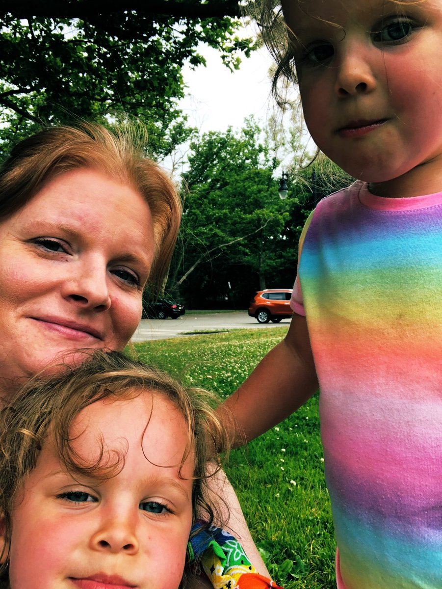 #Pride w/my twin nieces and the hubs. Had to break so THEY could take the pics!! They are more colorful than me and you can’t see our bandanas but they are there😊What a great way to celebrate #Pride!!! <a href="/SandyTGT/">Sandy Hayes</a> <a href="/AristotlePSU/">Aristotle</a>