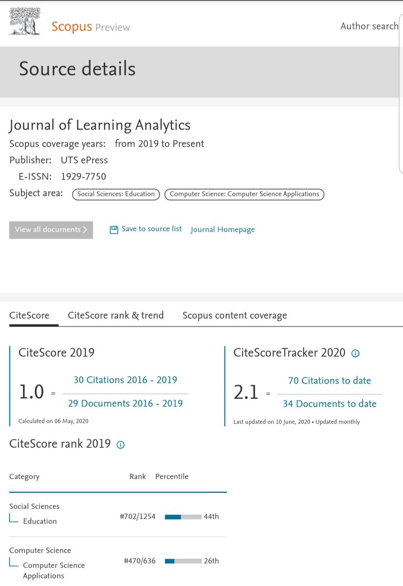 Delighted to see the first index data for the Journal of Learning Analytics. Truly grateful for the work of all the editors. Great work!