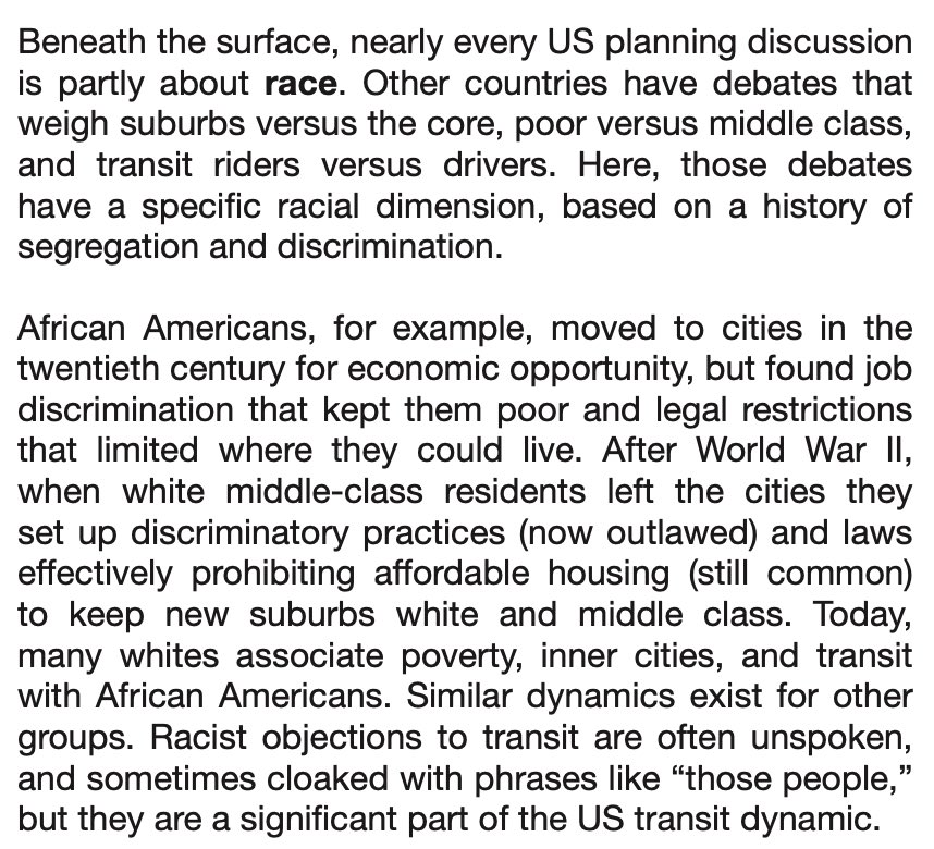 But race is always there in transit discussions (here's what I said about that in Trains, Buses, People.) And whether we talk about it or not (we usually don’t), it's often the direct or indirect motivation behind transit decisions.