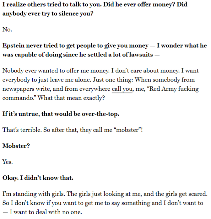 He thinks Epstein did in fact kill himself but had inside help in doing so. Also denies that he was offered money for his silence.