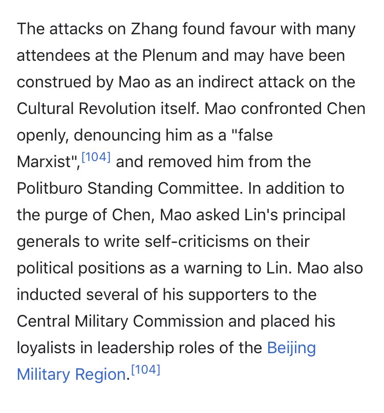 18/ Once Ma0 got hold of the military, he purged& purged& purgedIncluding his higher up revolutionaries that started with him, who were sent to Work camp and denounced as “rightists”Until his 2nd command tried to overthrow him then died - officially by a plane crash 