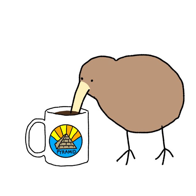 モーニングコーヒーを飲むキーウィ 