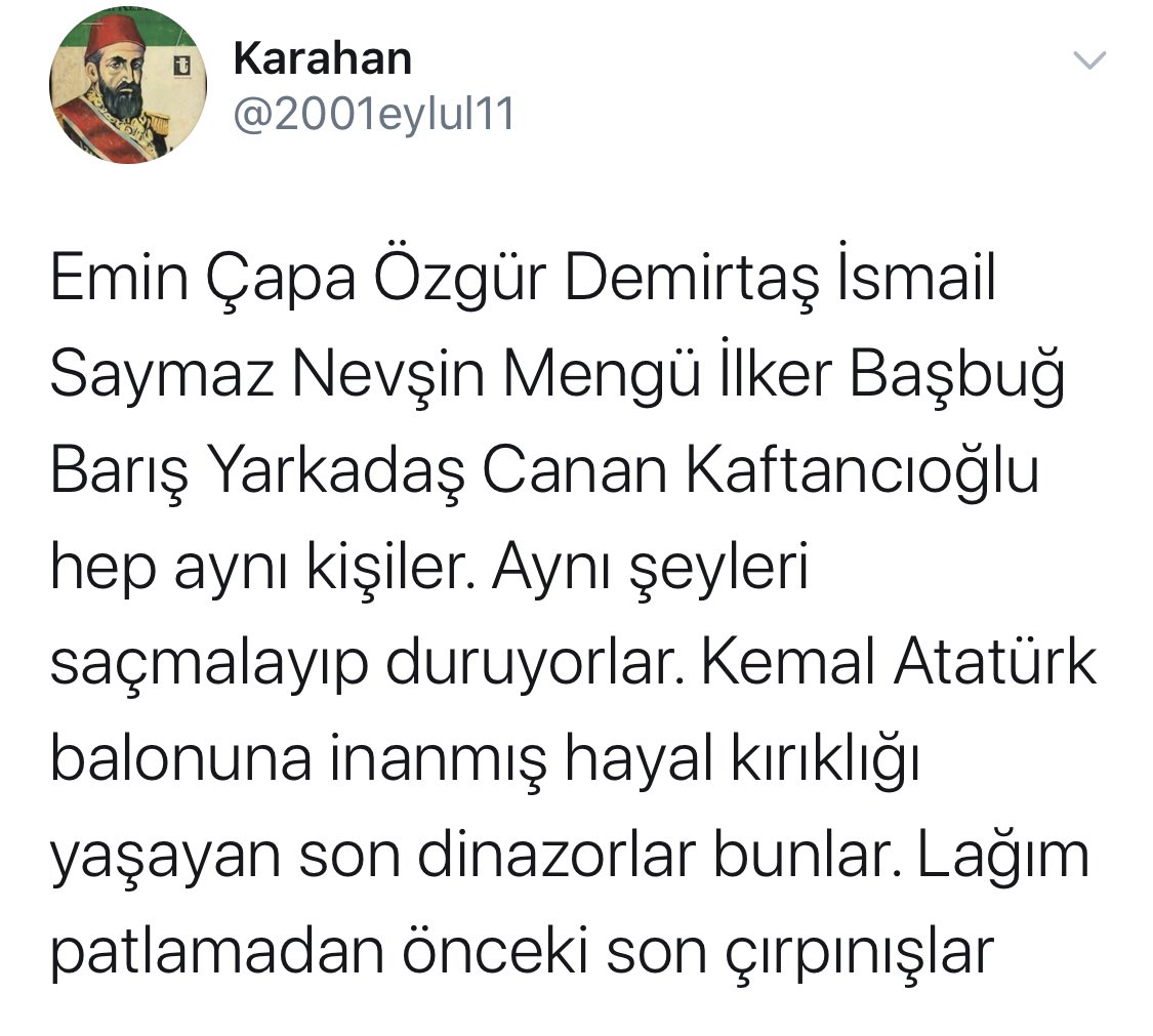 Benim bu twitte ne işim var anlamadım. Siyasetçi değilim, Gazeteci değilim. Gündemle ilgili bile yazmıyorum. Ama sana yanıt vereyim:
BALON sensin.
Ve çok dikkat et bu ülkedeki her vatanseverin elinde bir iğne vardır senin gibiler için.
Ülkenin kurucusuna hakaret eden vatansızdır.