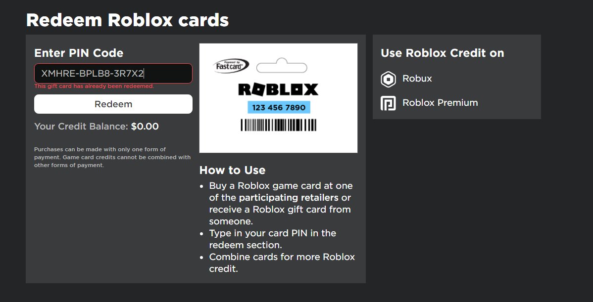 Enter Pin Code Roblox Card