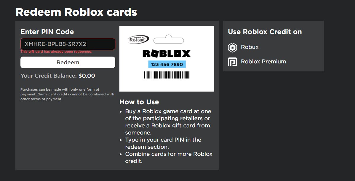 Roblox This Card Has Already Been Redeemed