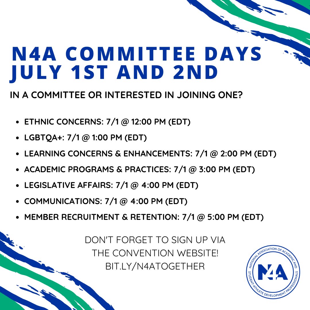 nfoura's tweet photo. Looking for a way to be more involved in @nfoura ?! This is the week for you! Joining a committee will be the best thing you’ve ever done. Be sure to sign up on the convention website!!! #WeAreN4A #N4ATogether https://t.co/KcZB5xIaMU