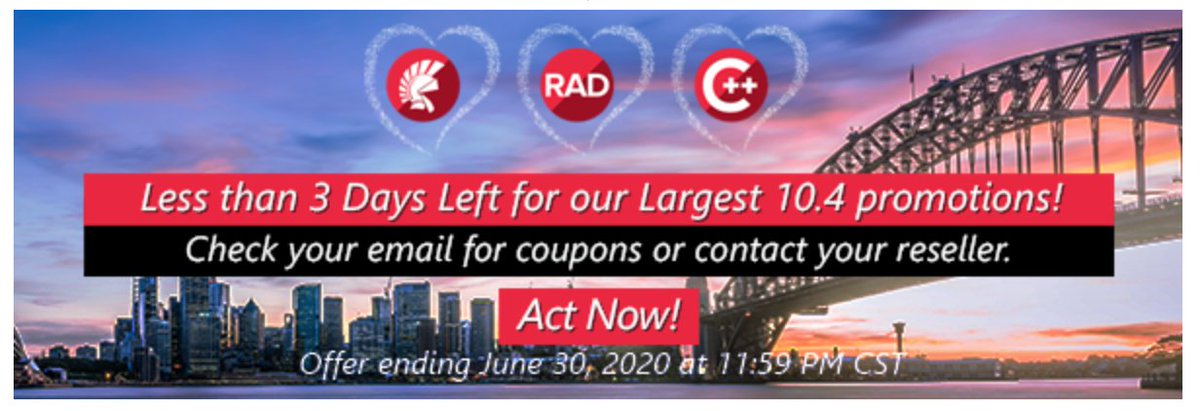 Enjoy unmatched Windows Development and 1,000 Quality &amp; Feature Improvements with RAD Studio 10.4. RAD Studio 10.4 delivers significant improvements for #Windows10 #VCL Desktop development, Delphi #FireMonkey multi-device development, and developer productivity.
#Delphi #CPP