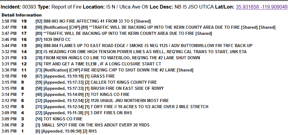 barkflight's tweet photo. #I5Fire at Utica Avenue + Interstate 5 in Kettleman City
CHP logs:
Also on the scanner
https://t.co/Fz17XGufYN https://t.co/hoEvKiugFn