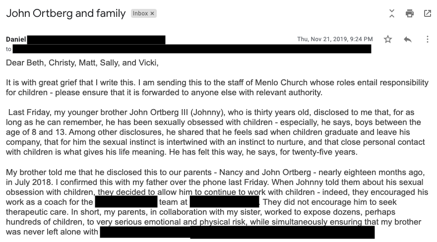 Here is the email I sent to the church staff in November: