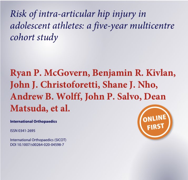AndyWolffMD's tweet photo. Young athletes are more likely to sustain athletic hip injuries if they play sports that involve cutting and lateral movements. Male and female athletes playing level I sports are equally likely to require #hiparthroscopy vs level II &amp; III sports where females are more likely https://t.co/SinkjOJhAO