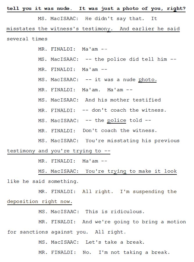 And here is the last straw of Finaldi, when MacIsaac objected to his continued mischaracterization of Yoshi's testimony.Whereby Finaldi says "I'm suspending the deposition right now."MacIsaac was never able to ask any questions of Yoshi, herself.So there's the story...