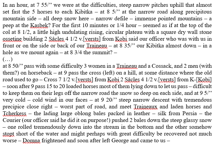 In the narrow roads of the mountains, they have to pass other people.Their Courier (Nikolai) decides to push down the mountain two bales of silk.Poor Domna is not having a good time.7/