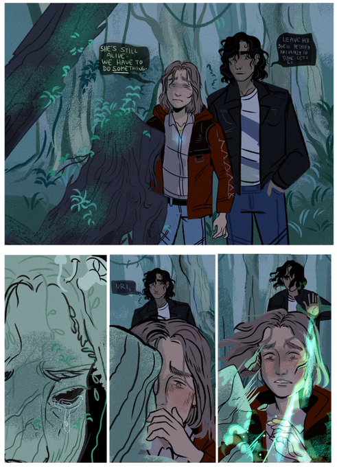 some test panels for the webcomic me and Sam are working on!

Uri &amp; The Wolf is a story about a witch named Uriel who had the misfortune of being cursed to slowly, painfully petrify into a stone tree, and the only witch who can help him, Seth. 