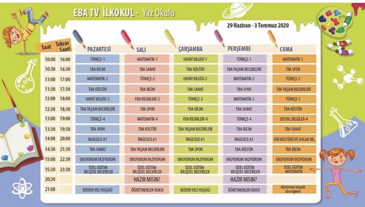 Sevgili öğrencilerimiz TRT EBA TV  29 Haziran pazartesi yazokulu İLE açılıyor ! 🛎🛎🛎🛎🛎<a href="/istanbulilmem/">İstanbul İl Millî Eğitim Müdürlüğü</a> @Catalca_ILCEMEM <a href="/TayfunOzyolcu/">Tayfun ÖZYOLCU</a> <a href="/engin_kizilay/">EnginKizilay</a>