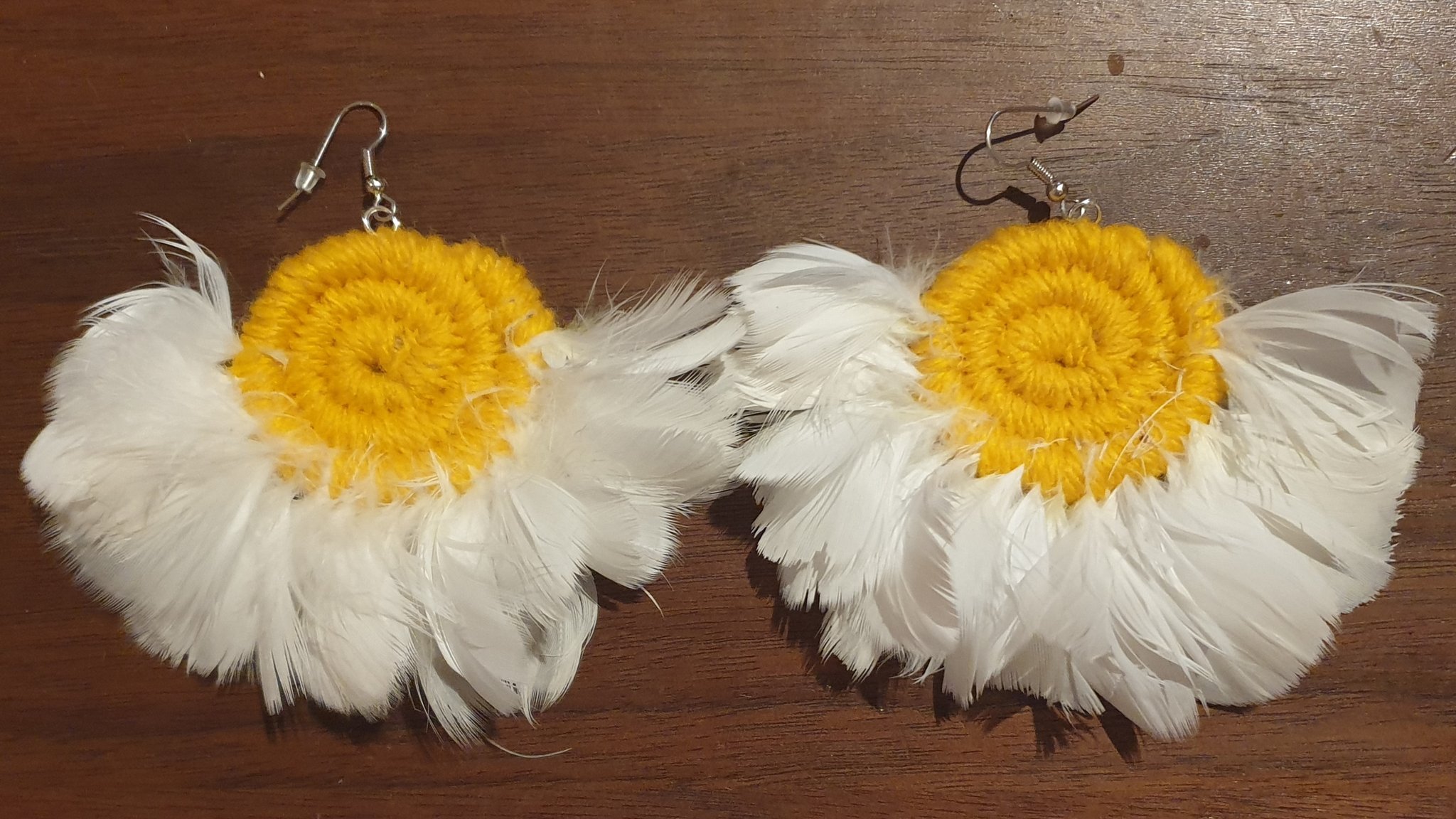 Handwoven Coiled Earrings with Emu Feathers Pink