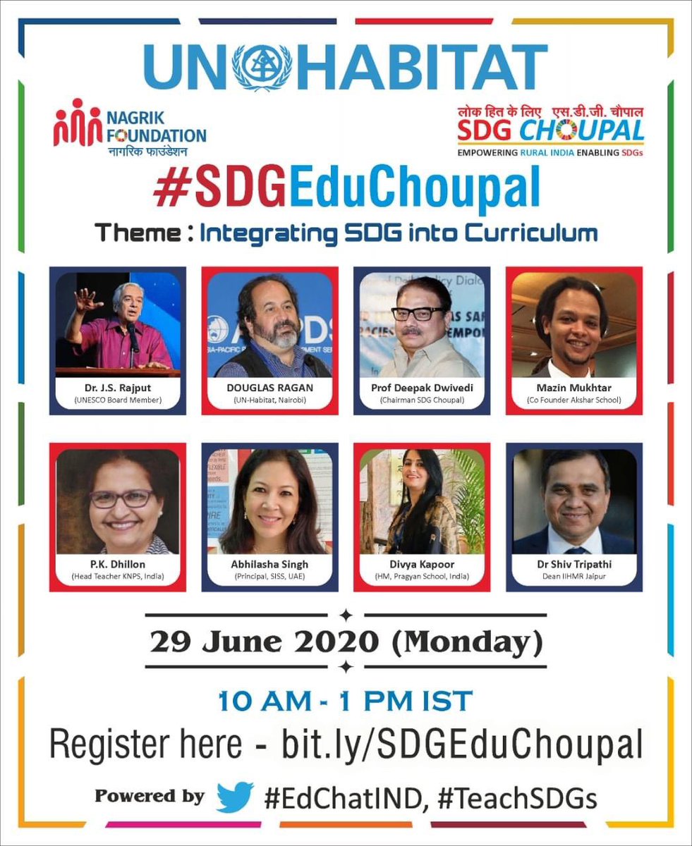 Beginning our #SDGEduChoupal <a href="/sdgchoupal/">@sdgchoupal #CollectiveSDGAction</a> discussing how to integrate #SDGs into education. Douglas Ragan will be speaking on the challenges faced by marganizlied young people, especially those in informal settlements globally. 
<a href="/unhabitat/">UN-Habitat</a> <a href="/nagrikfdn/">nagrikfdn #CollectiveSDGAction</a> <a href="/rtn_sandeep/">Rtn Sandeepp Saxena #GrowthInnovation</a> <a href="/DeepakDwivedi_/">Deepak Dwivedi</a>