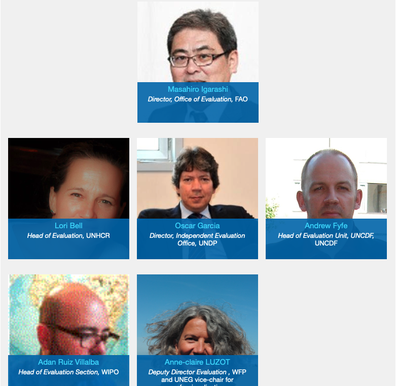UNEG Executive Steering Committee 2020/2021. Congratulations and welcome to newly elected vice-Chairs <a href="/OscarGarciaUNDP/">Oscar A. Garcia</a> <a href="/UNDP_Evaluation/">UNDP Independent Evaluation Office</a>, Andrew Fyfe <a href="/UNCDF/">UN Capital Development Fund</a> and Lori Bell
<a href="/Refugees/">UNHCR, the UN Refugee Agency</a>, who join UNEG Chair @masaigarashi_ <a href="/FAO_OED/">Office of Evaluation</a>,
Adan Ruiz-Villalba <a href="/WIPO/">World Intellectual Property Organization (WIPO)</a> and Anne-Claire Luzot <a href="/WFP/">World Food Programme</a>.
