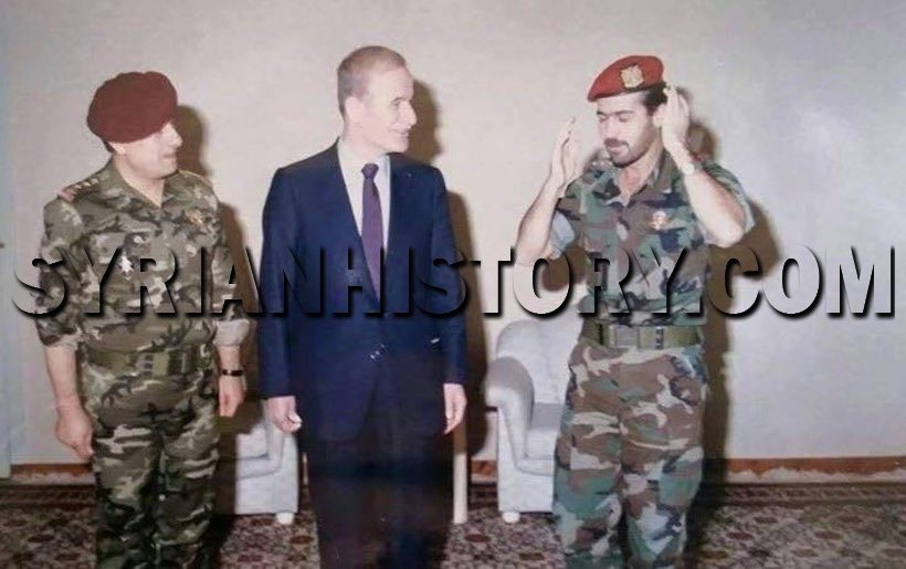 23) President Hafez al-Assad and his son Basel al-Assad in 1989.From left to right: Republican Guard Commander Adnan Makhlouf, President Hafez al-Assad, Republican Guard officer Basel al-Assad. #Syria  #Assad  #RepublicanGuard