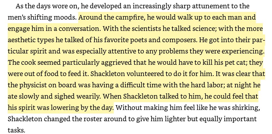 5/ The EM know how to empathize with others. Theyget along with people during difficult times.Their open-mindedness and willingness to listen without judgment draws others in like a magnet.Shackleton had honed his empathy and fashioned it into a survival tool.