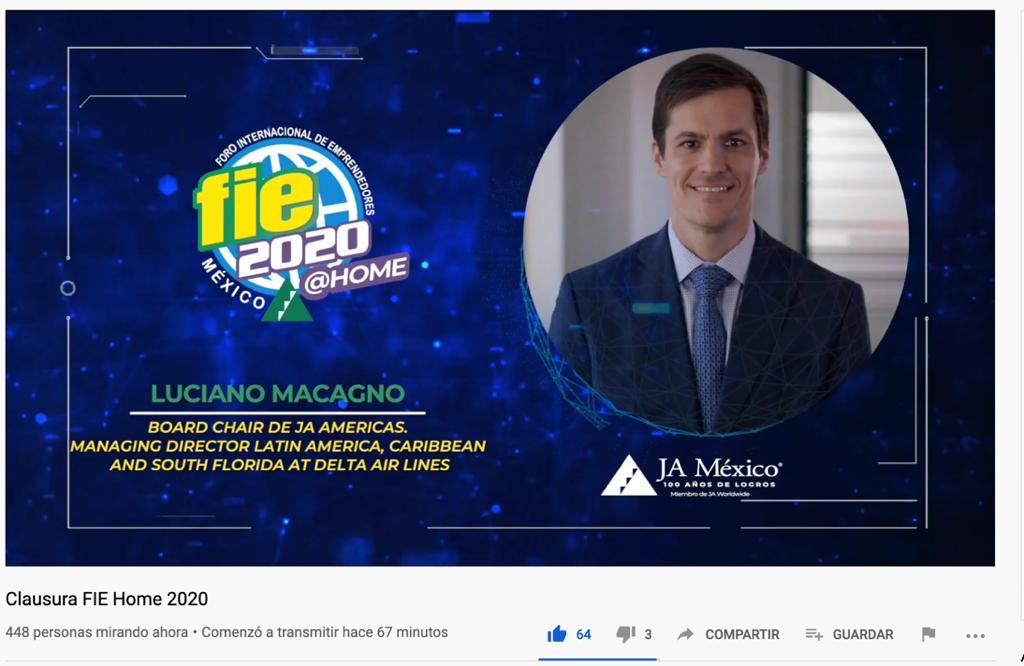 JAAmericas's tweet photo. Luciano Macagno (JA Americas’ Board Chair, Managing Director for LAC and South Florida at @Delta Air Lines) cerró oficialmente la primera edición del #FIEHome 💚 @FIEMexico @JAMexico_org https://t.co/75qyFBbzGw