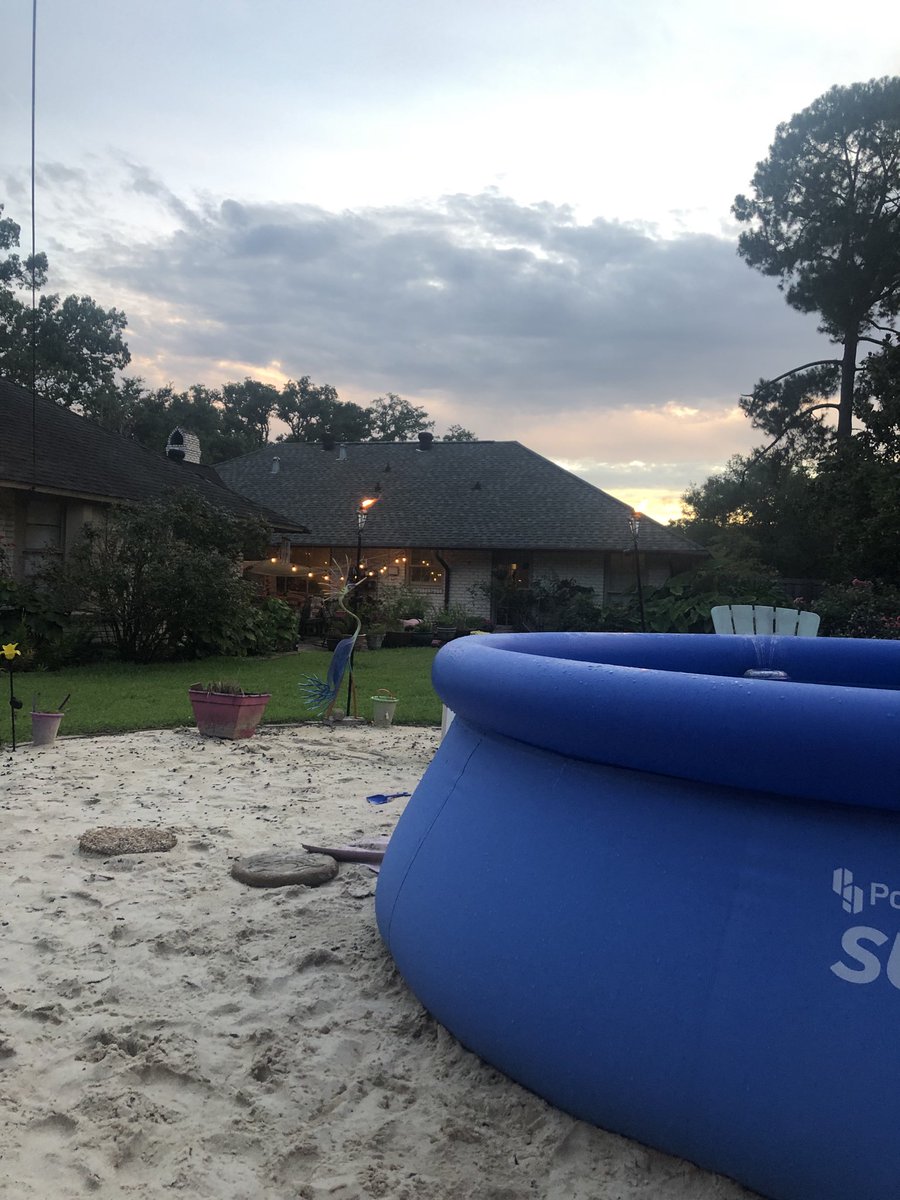 TrishLowrey's tweet image. Floating while gazing at the changing night sky &amp;amp; enjoying an adult beverage with my love 💕 #backyardbeach