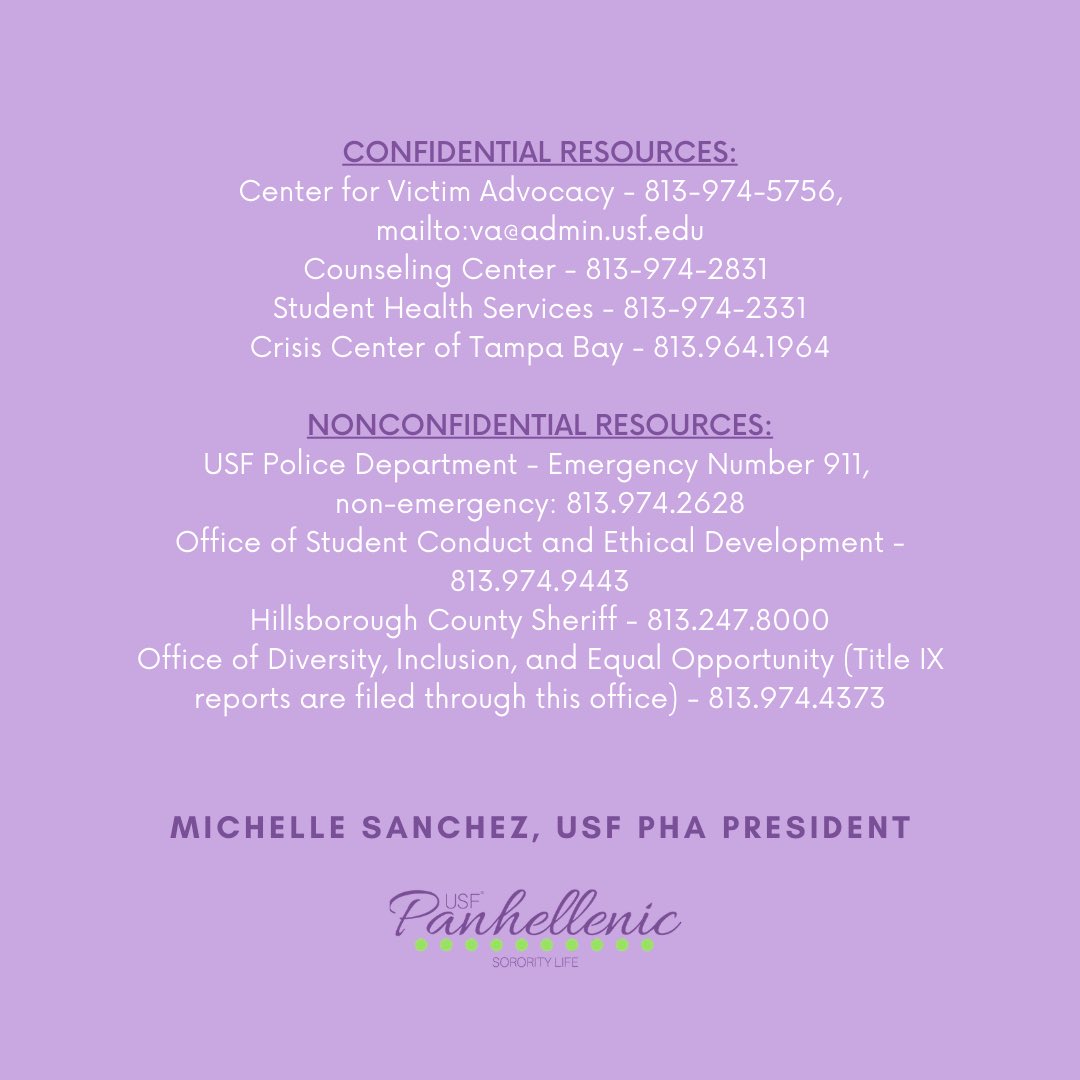 ⇨ USF Panhellenic WILL do better.
⇨ Continue reading for a statement from our USF Panhellenic President, Michelle Sanchez (2)