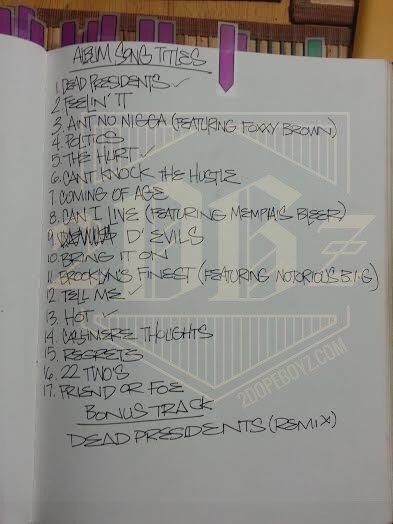 The original Reasonable Doubt tracklist under the working title “Heir To The Throne”. JayZ would later switch the album title, believing the original was a little too brazen.