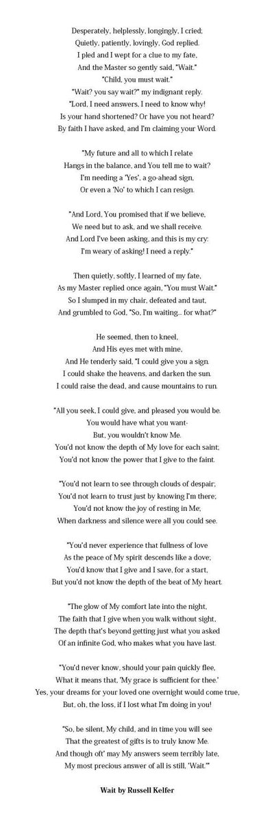 PJGretter's tweet photo. Amazing reminder during times—such as the time we’re all in right now—when God tells us to “wait.” #godisgood #allthetime #faith (thanks for sharing, @char_char_92) https://t.co/cTFMdqgn3M
