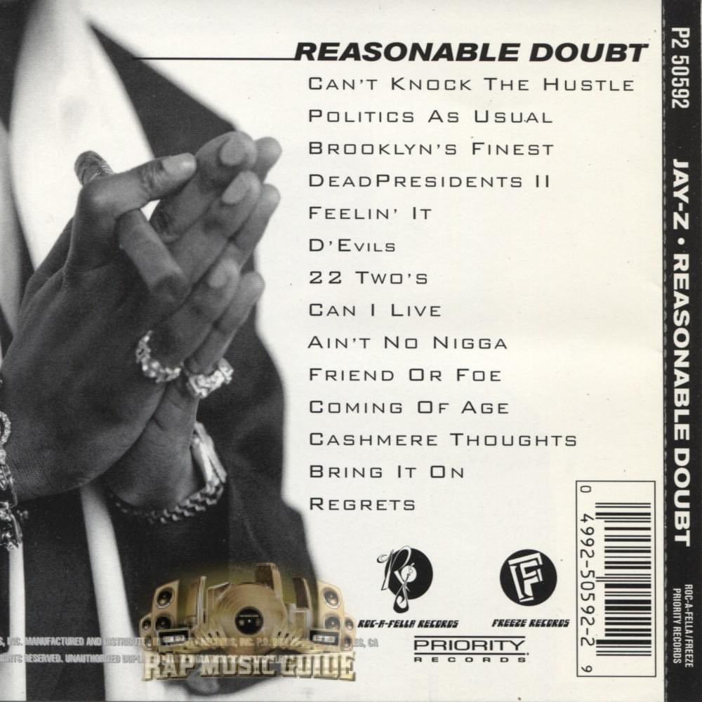 Reasonable Doubt press photo shoot & final album track list. “Can I Live pt2” was later added as the outro/ Bonus track on the 1998 album re-release by Def Jam to showcase Memphis Bleek.