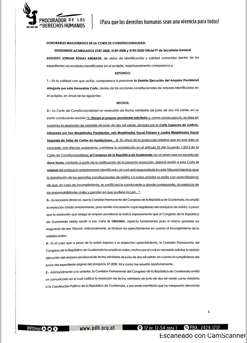 PDHgt's tweet photo. El @PDHgt @JordanRodas solicitó debida ejecución y se certifique lo conducente por incumplimiento del Amparo provisional otorgado, debido a que la Comisión Permanente del @CongresoGuate no remitió expediente original ordenado por la @CC_Guatemala. https://t.co/kBRFBLEV1w