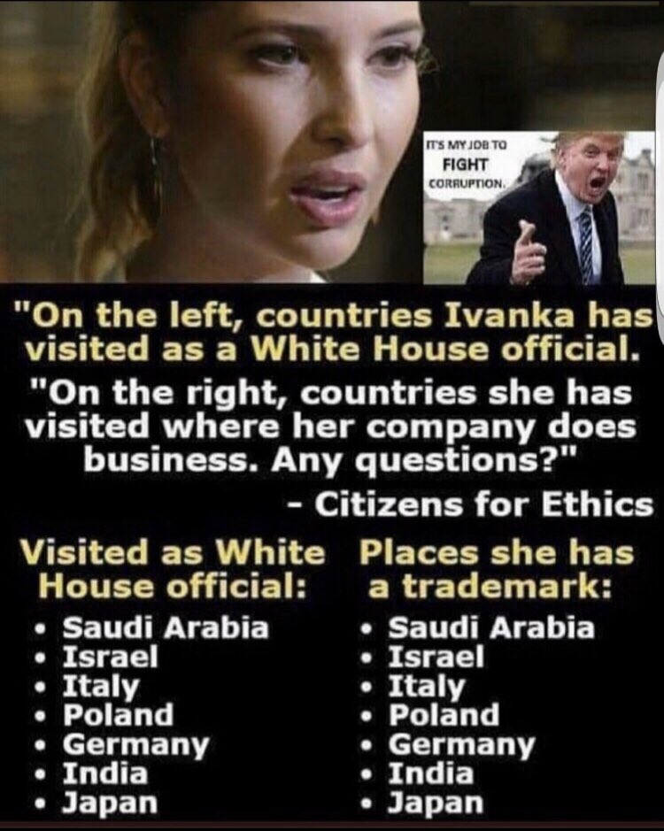 Hillcrest1111's tweet photo. @BrunoAmato_1 @CGasparino @realDonaldTrump Don't forget the free jet-setting, around 4000 trips, there's a few of Ivanka's. https://t.co/7BGyolkHYQ